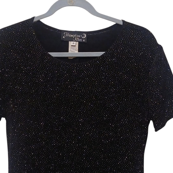 Hampton Nites - Black Mini Dress W/ Sparkles Through Out , Short Sleeve, Size 8 - Picture 2 of 11